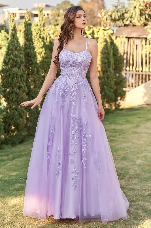 Denim Dresses for Casual Style -Purple Tulle Prom Dress with Appliques