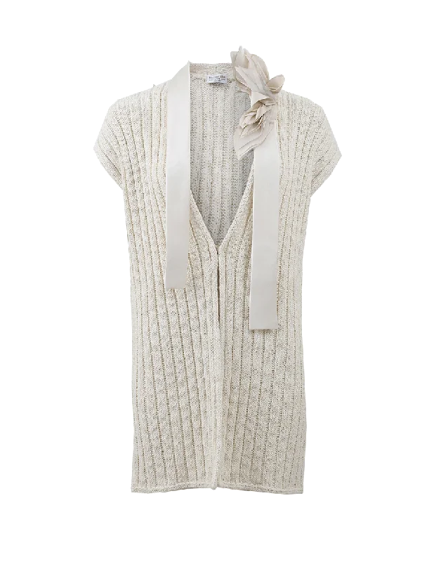 Linen cardigan for summer beach days -Cardigan With Silk Tie