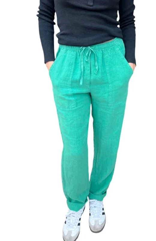 Stretch denim tight trousers for women with flexibility and stylish design -Philemon Linen Pants In Grass