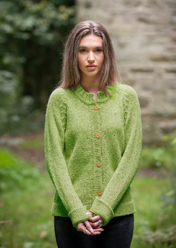 Fine - knit cardigan for a smooth finish -Ladies 4 Button Donegal Wool Cardigan | Green