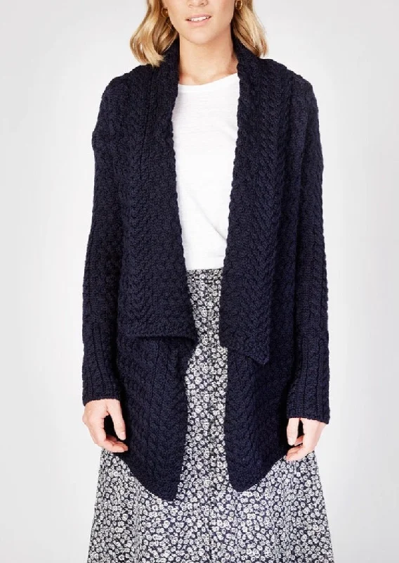 Hooded cardigan for added warmth -IrelandsEye Women's Waterfall Aran Cardigan | Navy