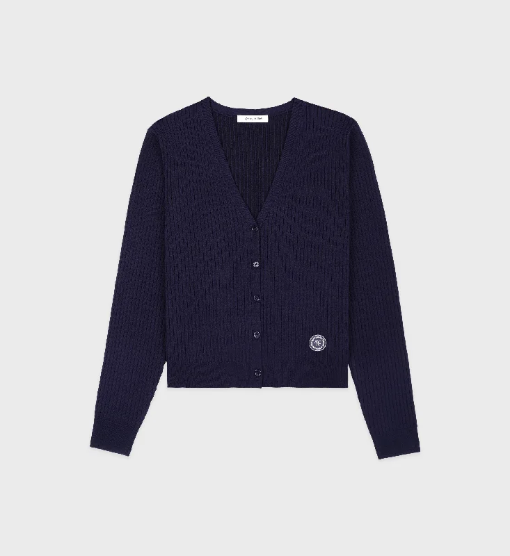 Crew - neck cardigan for a casual vibe -SRHWC Ribbed Cardigan - Navy