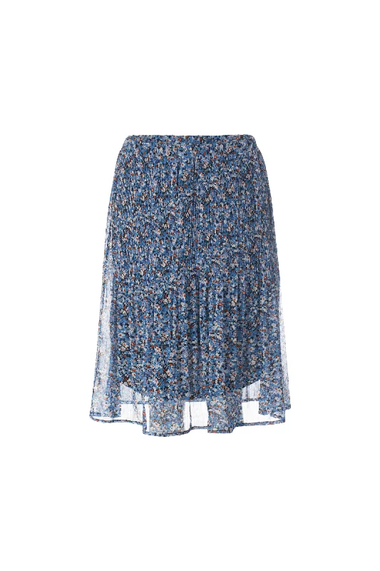 Casual skirts for relaxed weekend lounging -Mini Pleat printed Chiffon Skirt | Blues Orange Ditsy | 8579AR