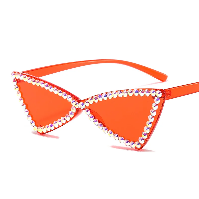 Plastic Framed Glasses for Comfortable -Retro Triangle Rimless Glasses Rhinestone Sunglasses Ladies Cat Eye Sunglasses