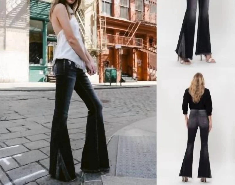 Tight cargo trousers for women with stylish pockets and slim cut for urban look -High Rise Flare Jeans W/ Contrast Panel In Faded Black