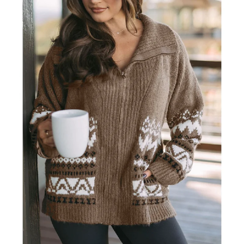 Short - sleeve cardigan for mild days -Sugar & Lace Womens Brown Western Cardigan - SL2711750-P1720