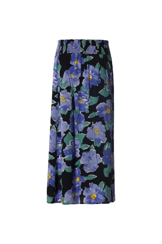 Vintage pencil skirts for nostalgic chic -Maxi Skirt with shirred waistband | Blue Green Flower | 3364AR