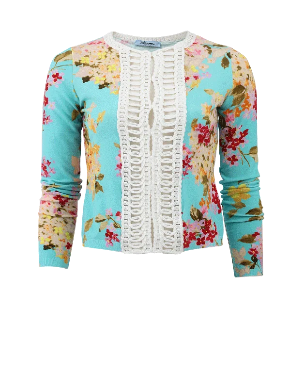 Long cardigan for tall women's fashion -Lattice Floral Cardigan