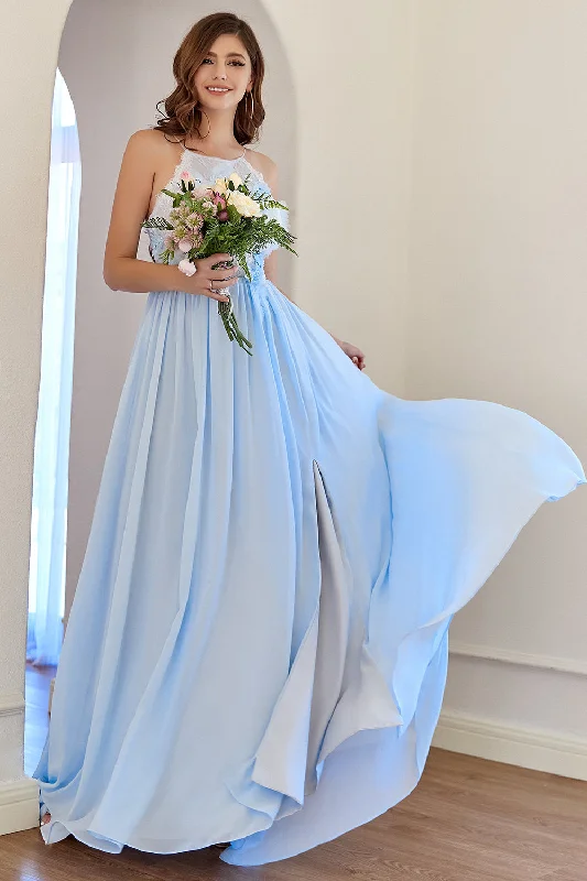 Fashionable Dresses for Style -Halter Light Blue Bridesmaid Dress