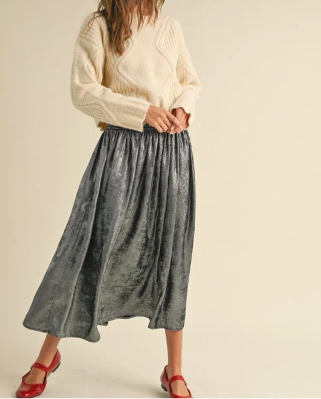 Casual cotton skirts for laid-back days -Flint Metallic Fabric Smocking Waist Skirt