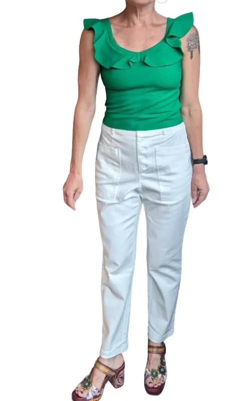 All-black tight trousers for women with simple, chic design for formal occasions -Utility Pants In White Wash