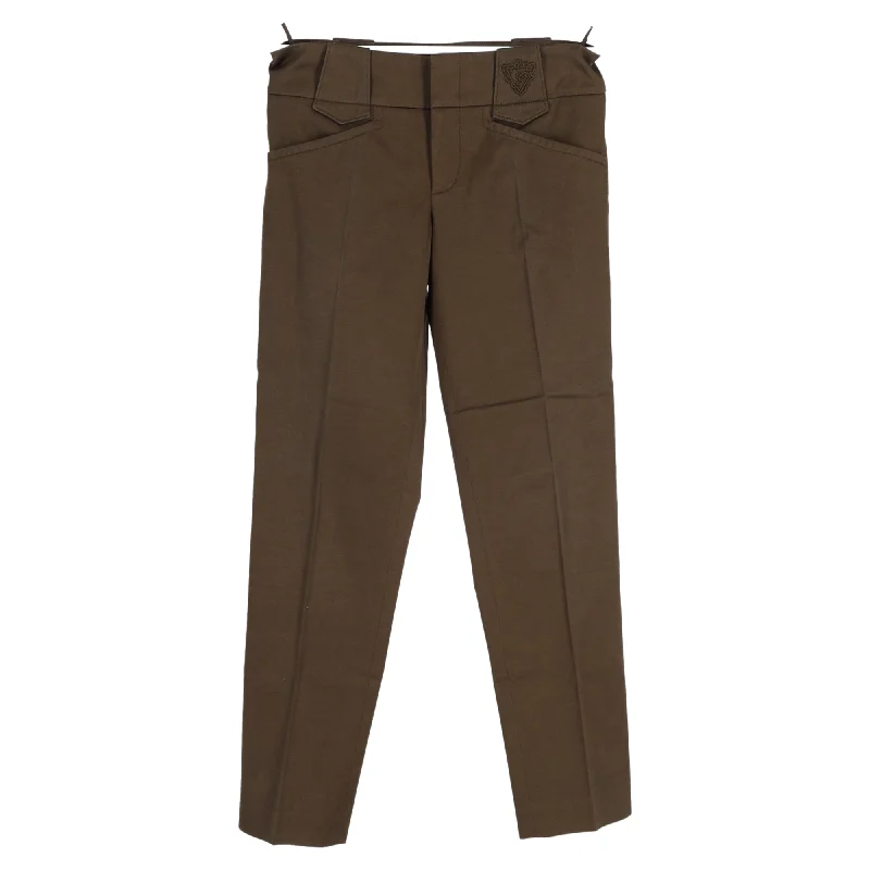 Tight trousers for women with cropped style and chic, modern finish -Gucci Straight Leg Trousers in Khaki Cotton