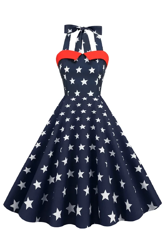 Christmas Dresses for Holiday -Retro Style Halter Navy Vintage Dress