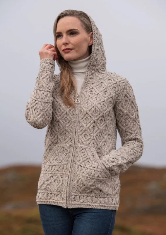 Shopping - cardigan for a comfortable stroll -Skellig Aran Zip Cardigan With Hood | Oatmeal