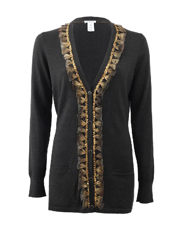 Argyle - cardigan with a traditional pattern -Long Cardigan With Feather Embroidery