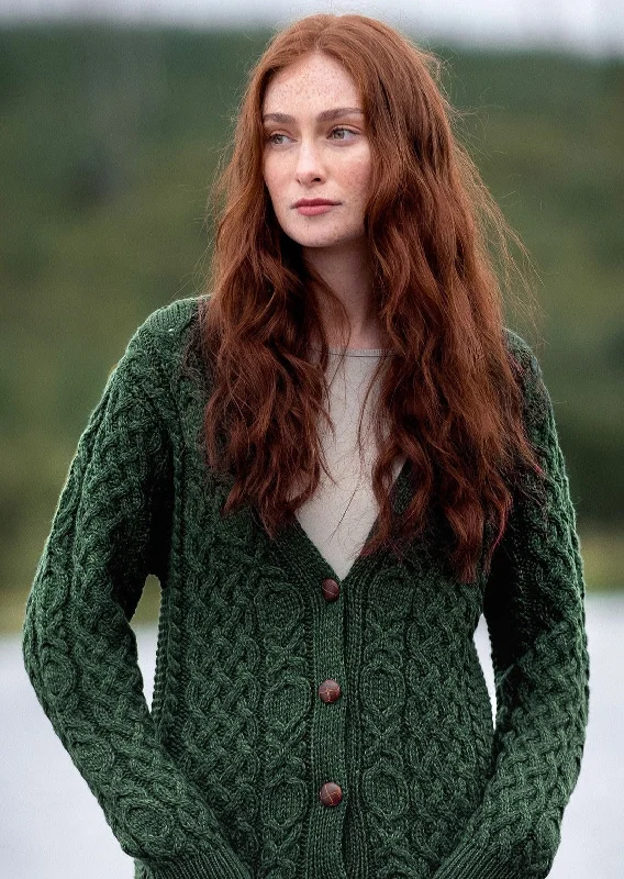 Birthday - party cardigan for a festive look -Adare Boyfriend Aran Cardigan | Green