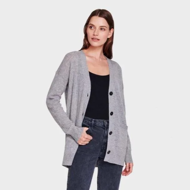 Round - neck cardigan for a cute appearance -Essential Cashmere Oversized Boyfriend Cardigan (Heather Grey)