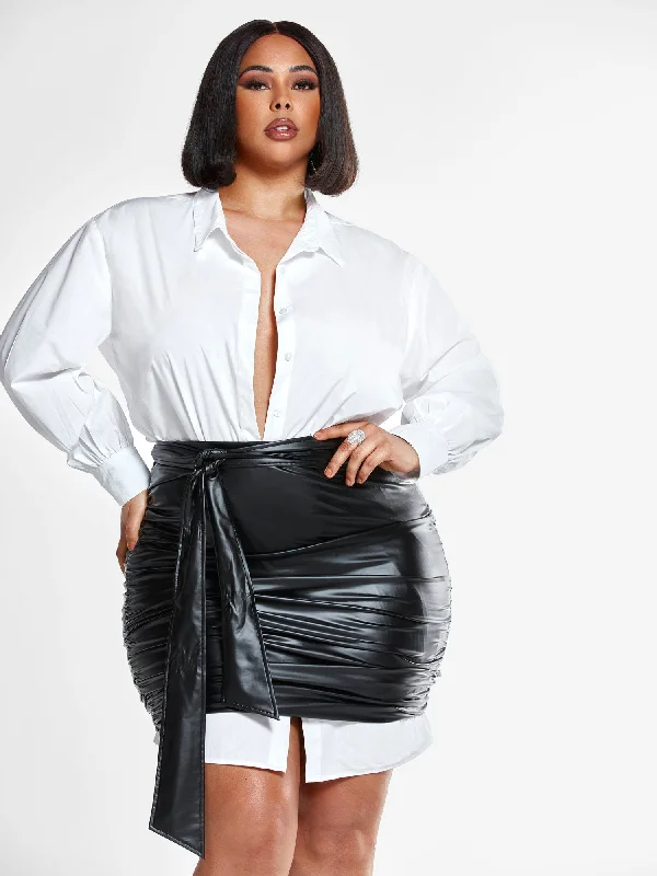 Bold leather skirts for daring fashion statements -Paulina Faux Leather Skirt with Ruching Detail