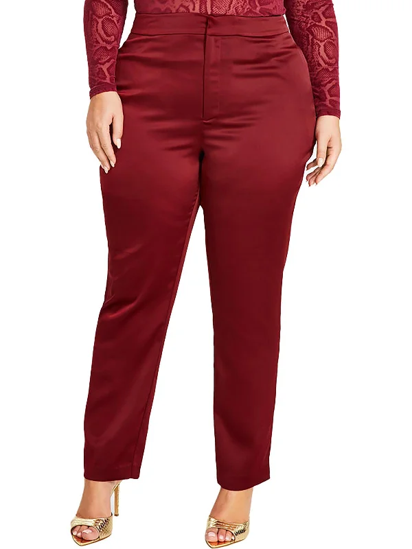 Skinny tight trousers for women with ankle-length and flattering cut -Plus Womens Satin High Rise Straight Leg Pants