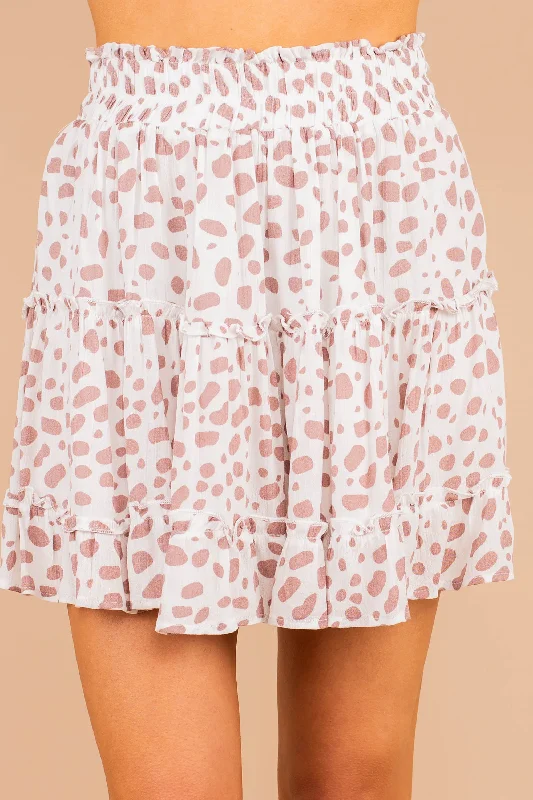 Trendy skirts with asymmetrical hem lines -Show Me Devotion Off White Spotted Leopard Print Skirt