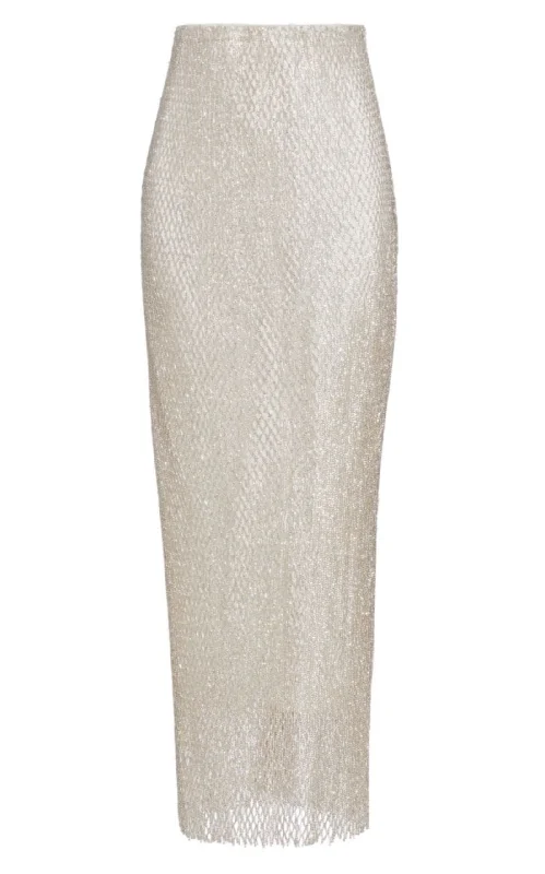 Luxury satin skirts for evening event elegance -Ulla Mesh Rhinestone-Embellished Pencil Skirt