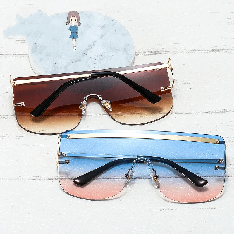 Colored Sunglasses for Fashion Statement -New European and American Cross-Border Frameless One-Piece Sunglasses