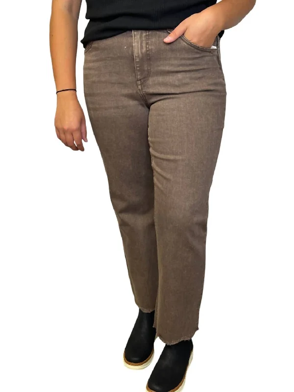 Stretchy knit tight trousers for women with soft fabric and relaxed fit -Washed High Rise Jean In Brown