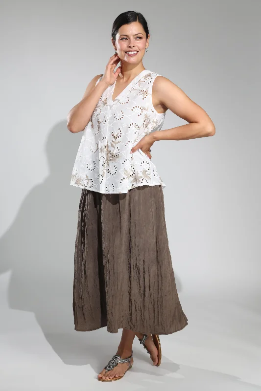 Vintage skirts with 70s-inspired designs -Pull on Satin Crush Skirt | MOCHA | 4642A1