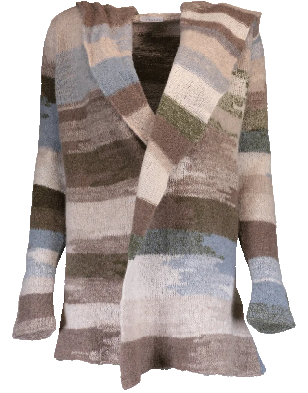 Brown - cardigan for an earthy and warm look -Abstract Stripe Open Cardigan