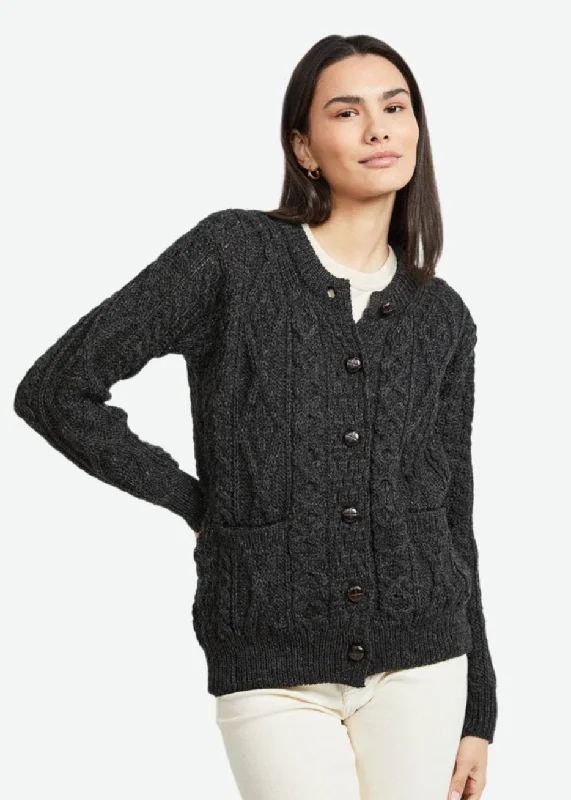 Travel - friendly cardigan for on - the - go -Inagh Ladies Aran Cardigan | Charcoal