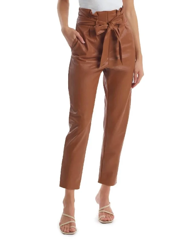 Skinny tight trousers for women with ankle-length and flattering cut -Faux Leather Paperbag Pant In Cocoa