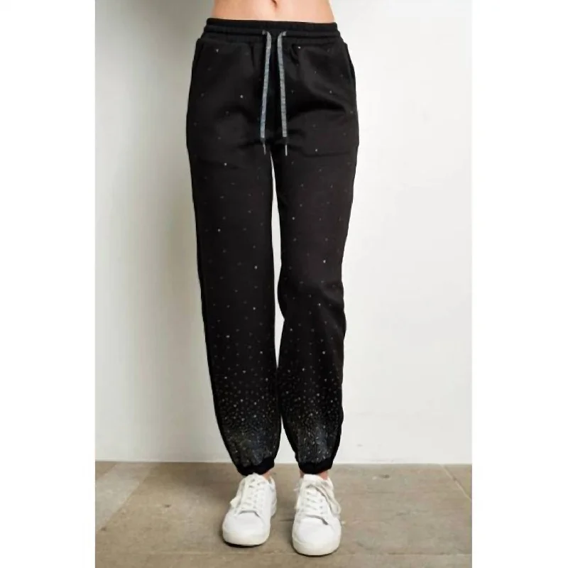 Comfortable tight trousers for women with soft cotton fabric and stretch -Rhinestone Embellished Jogging Sweatpants In Black