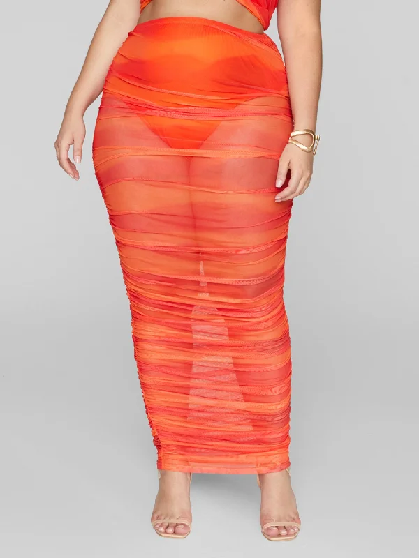 Casual skirts with relaxed fit comfort -Lalah Mesh Ruched Maxi Skirt