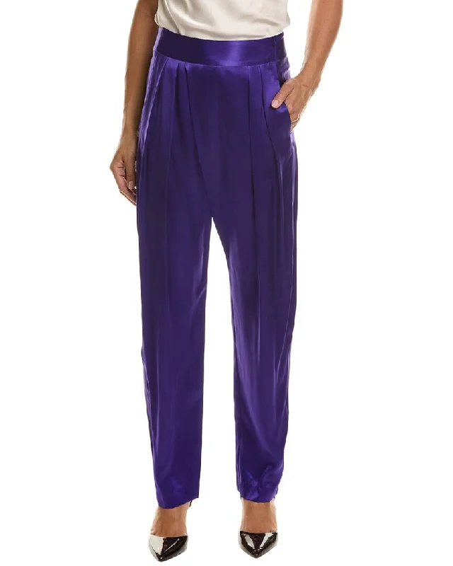 Cozy tight trousers for women with fleece-lined fabric for warmth during cold weather -THE SEI Draped Pleat Silk Trouser