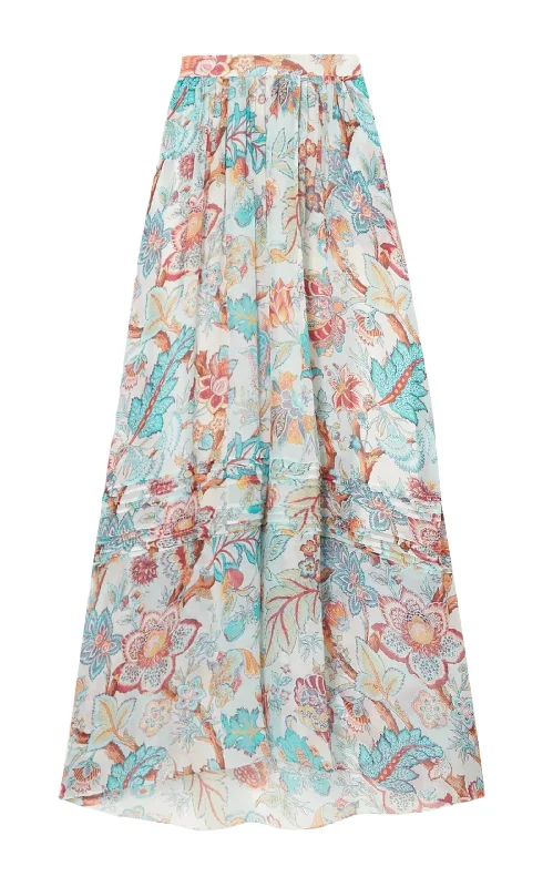 Stretch skirts for curvy figure flattery -Pleated Floral Print Maxi Skirt