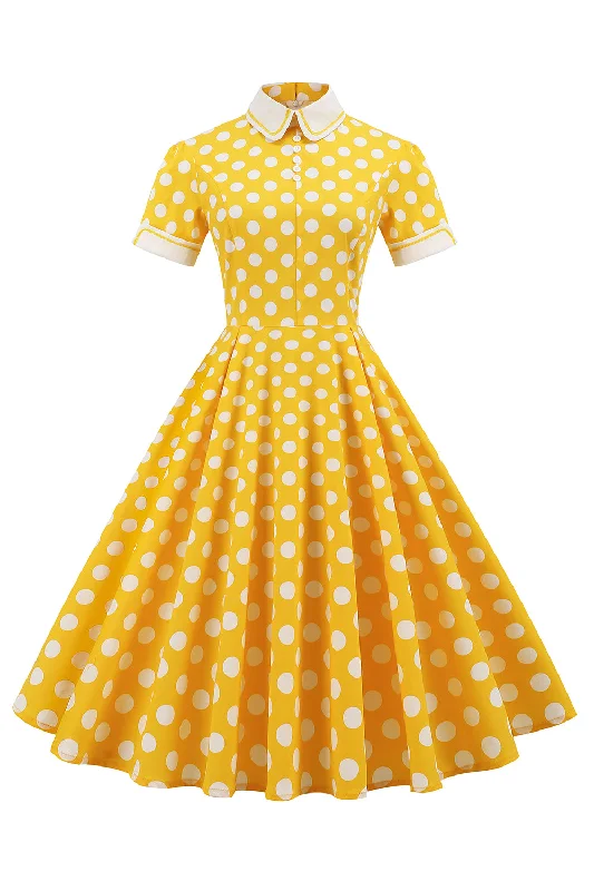 Contemporary Dresses for Fashion -Yellow Polka Dots Spring 1950s Dress