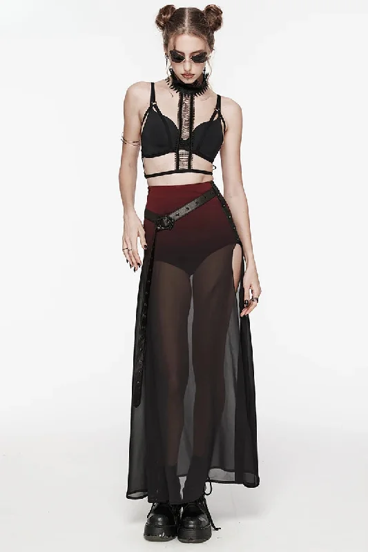 Casual skirts for relaxed weekend lounging -Women's Daily Long Knitted Chiffon A-line Gothic & Perspective Slit Rubberized High Skirt