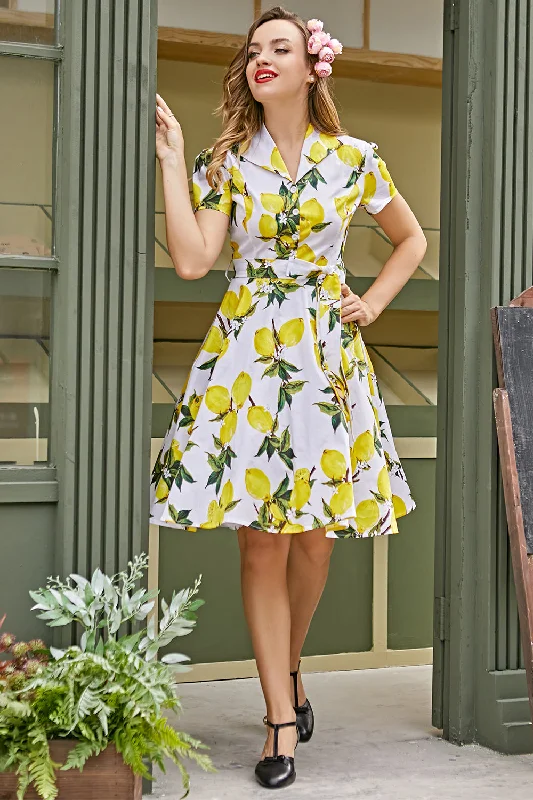 Maximalist Dresses for Bling -Vintage Lemon Print 1950s Swing Dress