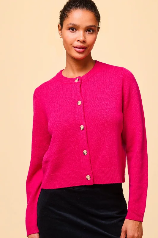 Neon - cardigan for a bold and eye - catching look -Merino Wool Brittany Cardigan | Party Pink