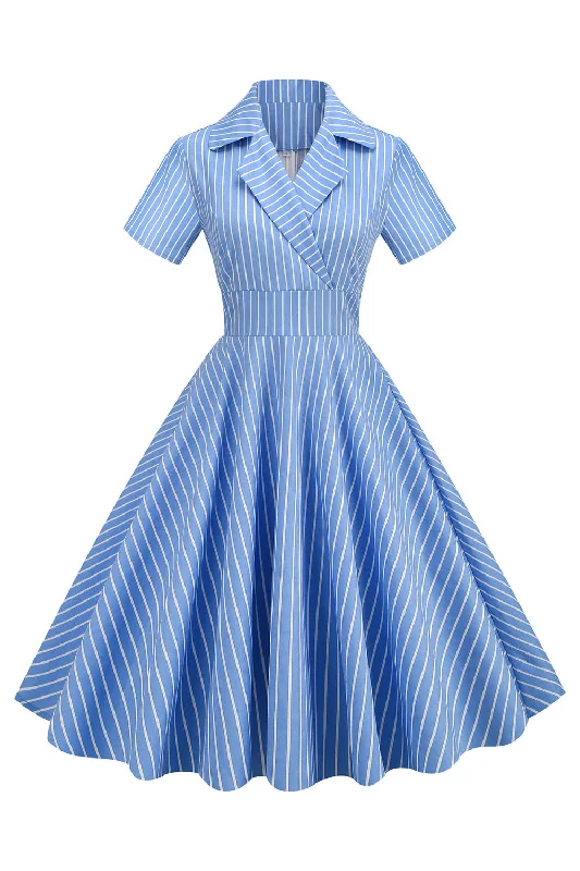 Resort Dresses for Vacation -Stripes Vintage 1950s Dress with Short Sleeves