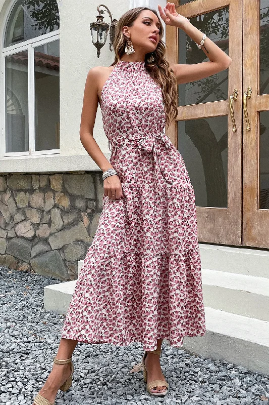 A-line Dresses for Flattering -Silm Fit Halter Floral Summer Dress