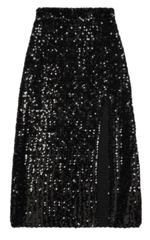 Casual cotton skirts for laid-back days -Front Slit Sequin Embroidered Skirt