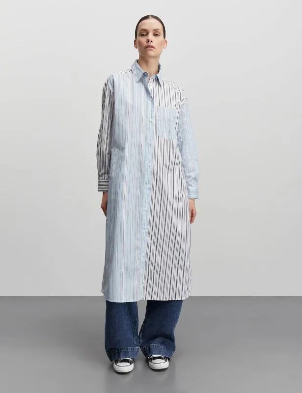 Zippered Dresses for Convenience -Yarpo Idun Dress Block, Pinstripe Mix