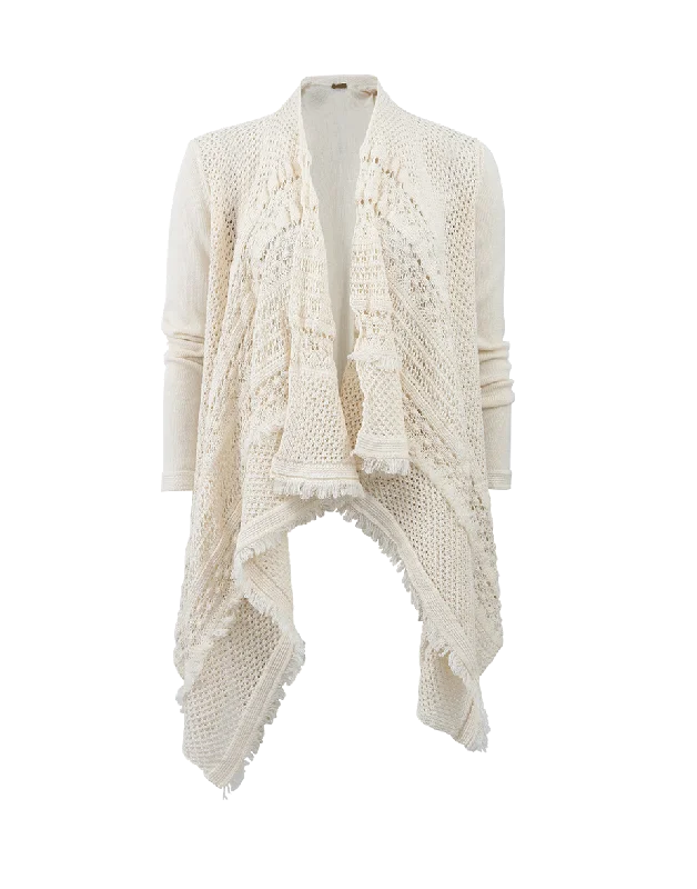 Three - quarter - sleeve cardigan for versatility -Draped Crochet Cardigan