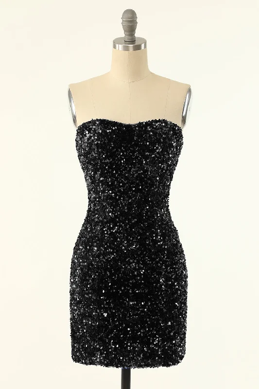 White Dresses for Pure Look -Black Sequins Bodycon Cocktail Dress