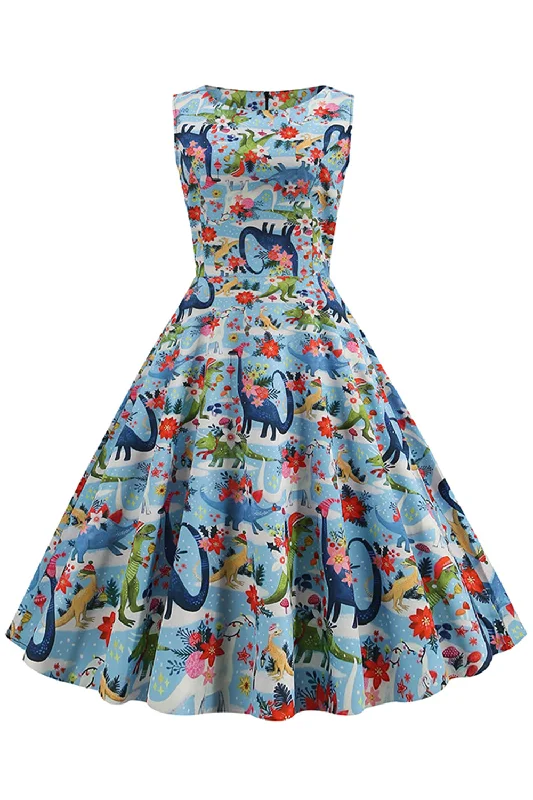 Modern Dresses for Trendy -Light Blue Floral Vintage 1950s Dress