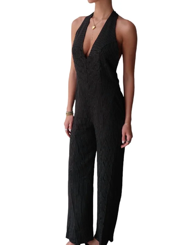 Wool blend tight trousers for women with soft, breathable fabric for year-round wear -Reign Jumpsuit In Black