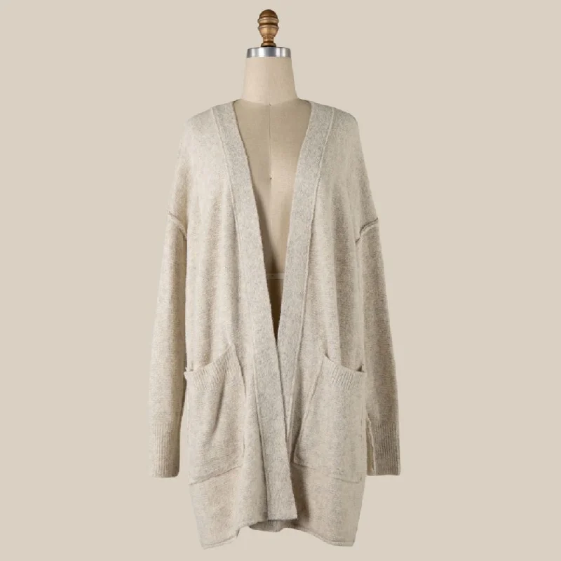 Purple - cardigan for an elegant and regal look -Outline Soft Ribbed Cardigan (Cream + Oatmeal)