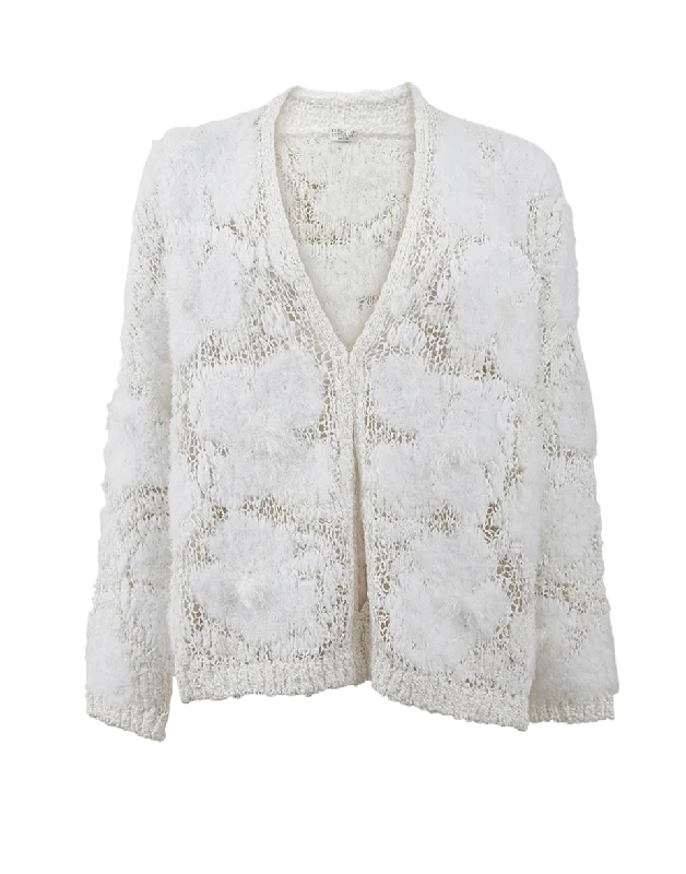 Hiking - cardigan for outdoor adventures -Floral Embroidered Boyfriend Cardigan