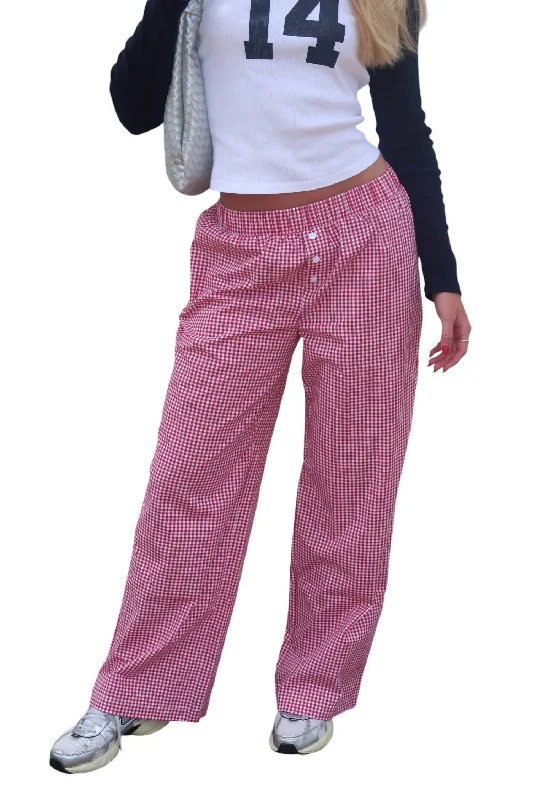 Straight-leg tight trousers for men with sharp crease and streamlined design -Check It Out Pant In Red And White Gingham